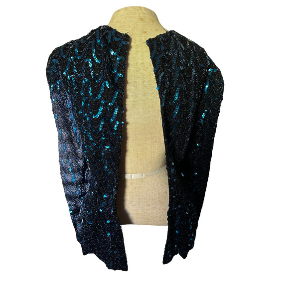 Blue Sequin Peplum Vintage Partique Blouse Small - Picture 7 of 10